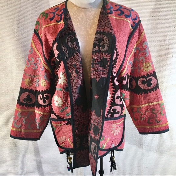 Anthropologie Jackets & Blazers - Anthro OS Boho Kilim Jacket Embroidered Reversible